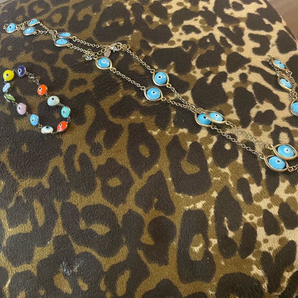 Evil eye long necklace & braclet vintage silver 925 - Picture 4 of 5